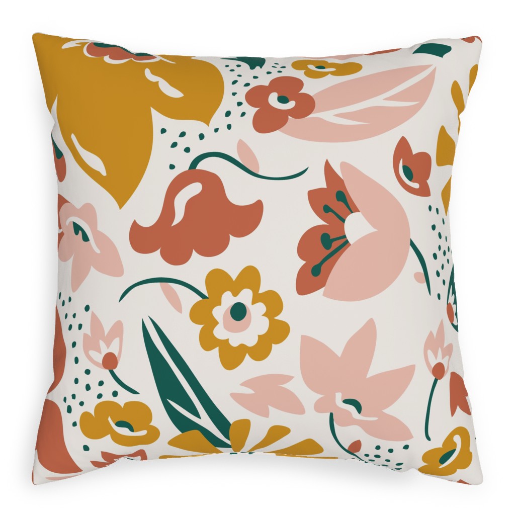 Betty Modern Floral - Pink Pillow, Woven, White, 20x20, Double Sided, Multicolor