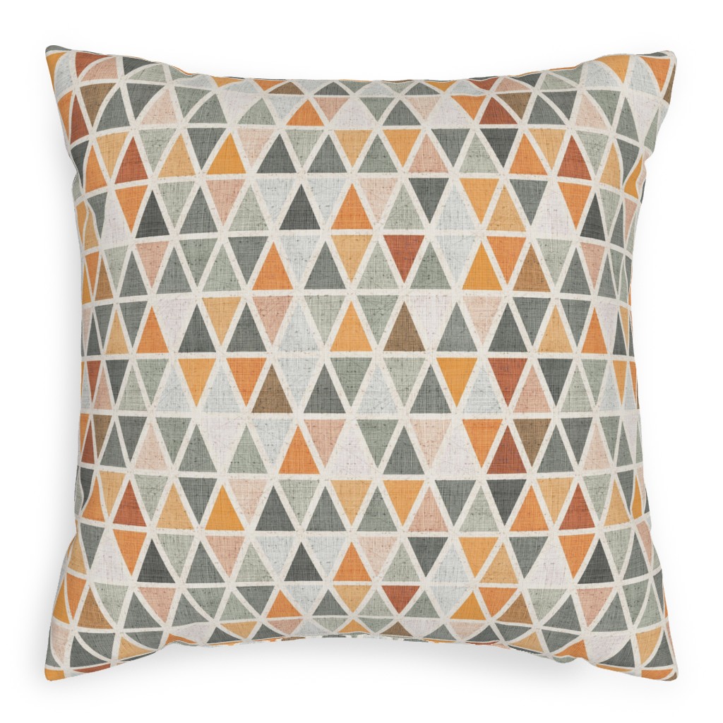 Triangles - Grey and Orange Pillow, Woven, White, 20x20, Double Sided, Multicolor