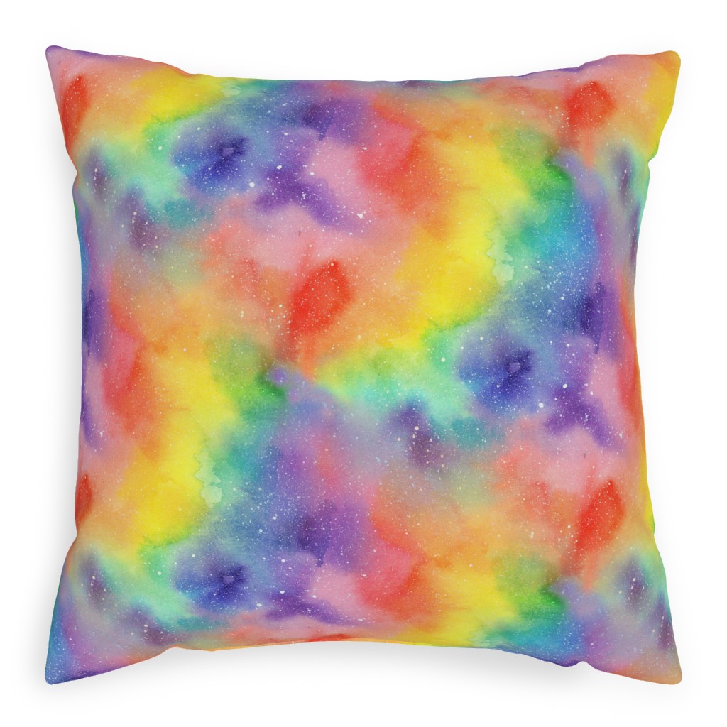 Watercolor Rainbow - Multi Pillow, Woven, White, 20x20, Double Sided, Multicolor