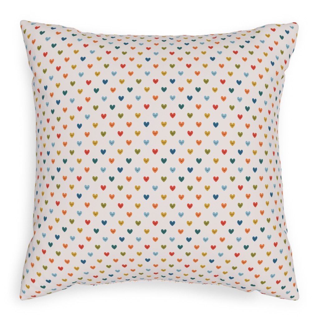 Cute Colored Hearts - Multi Pillow, Woven, White, 20x20, Double Sided, Multicolor