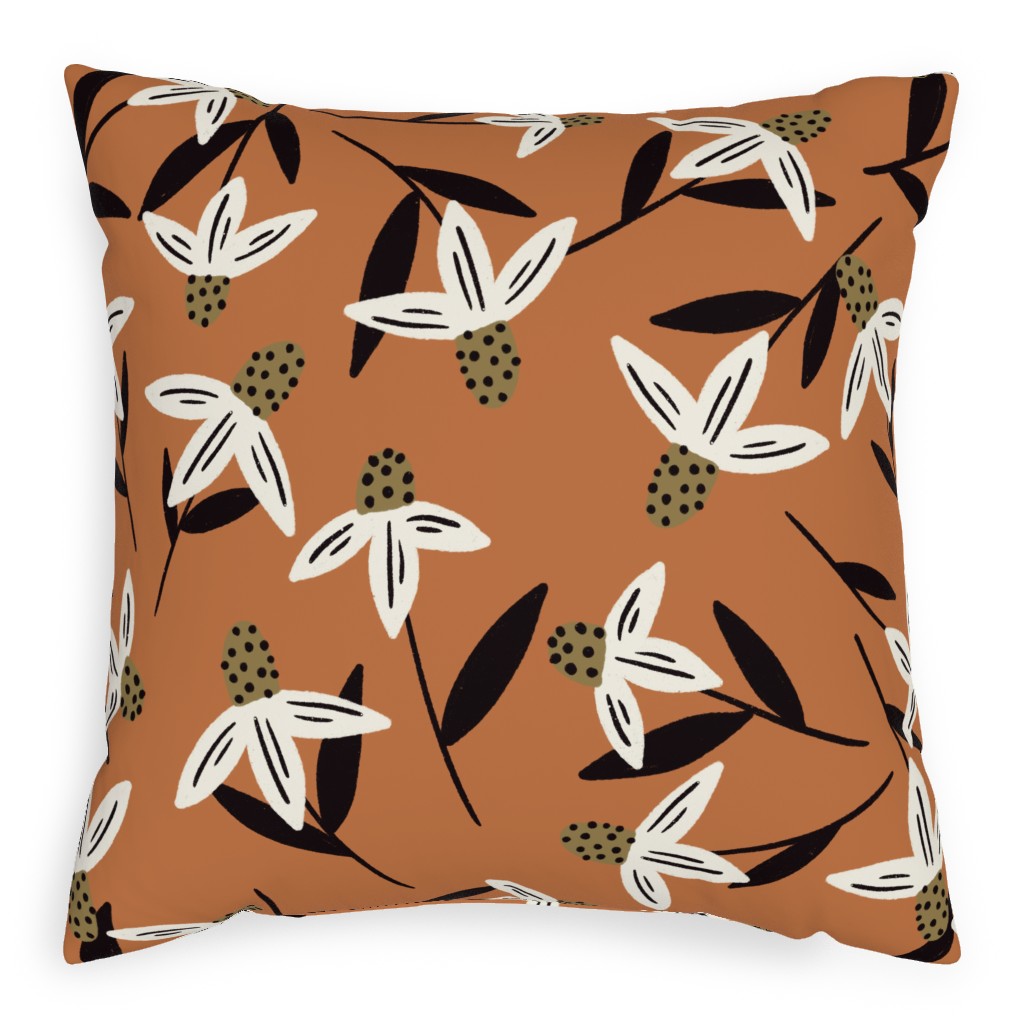 Daisy - on Orange Pillow, Woven, White, 20x20, Double Sided, Orange, Orange