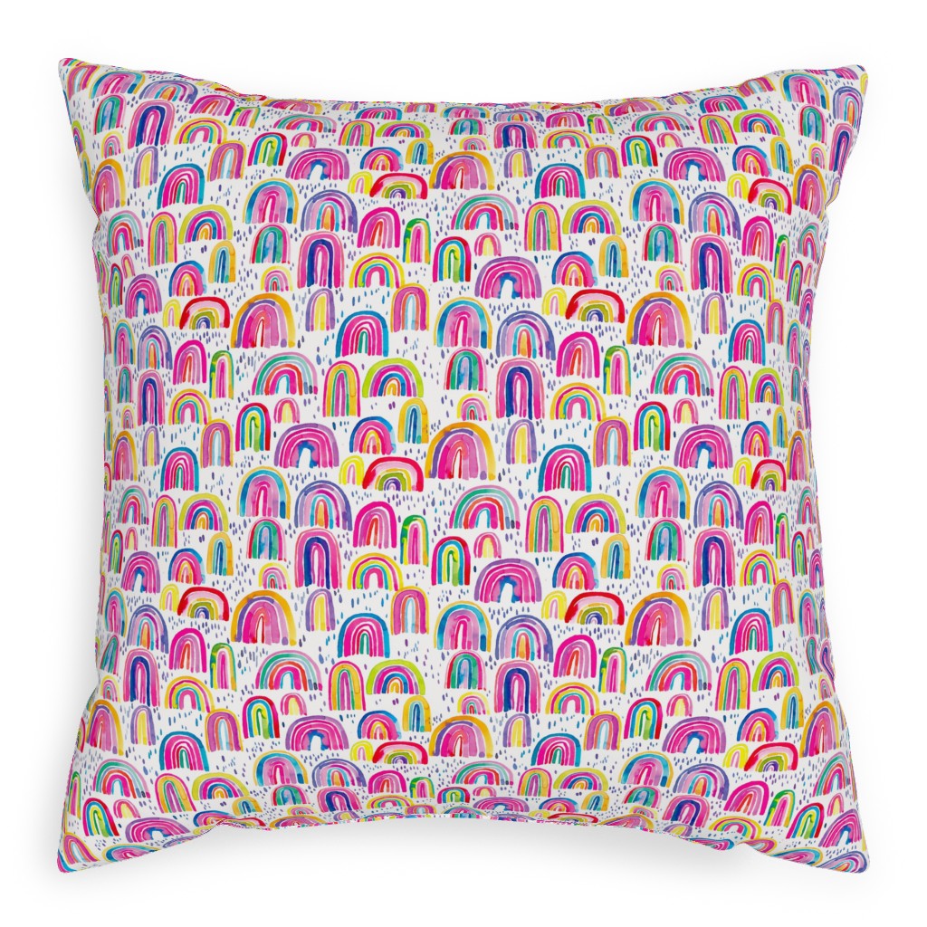 Rainbows Watercolor - Multi Pillow, Woven, White, 20x20, Double Sided, Multicolor