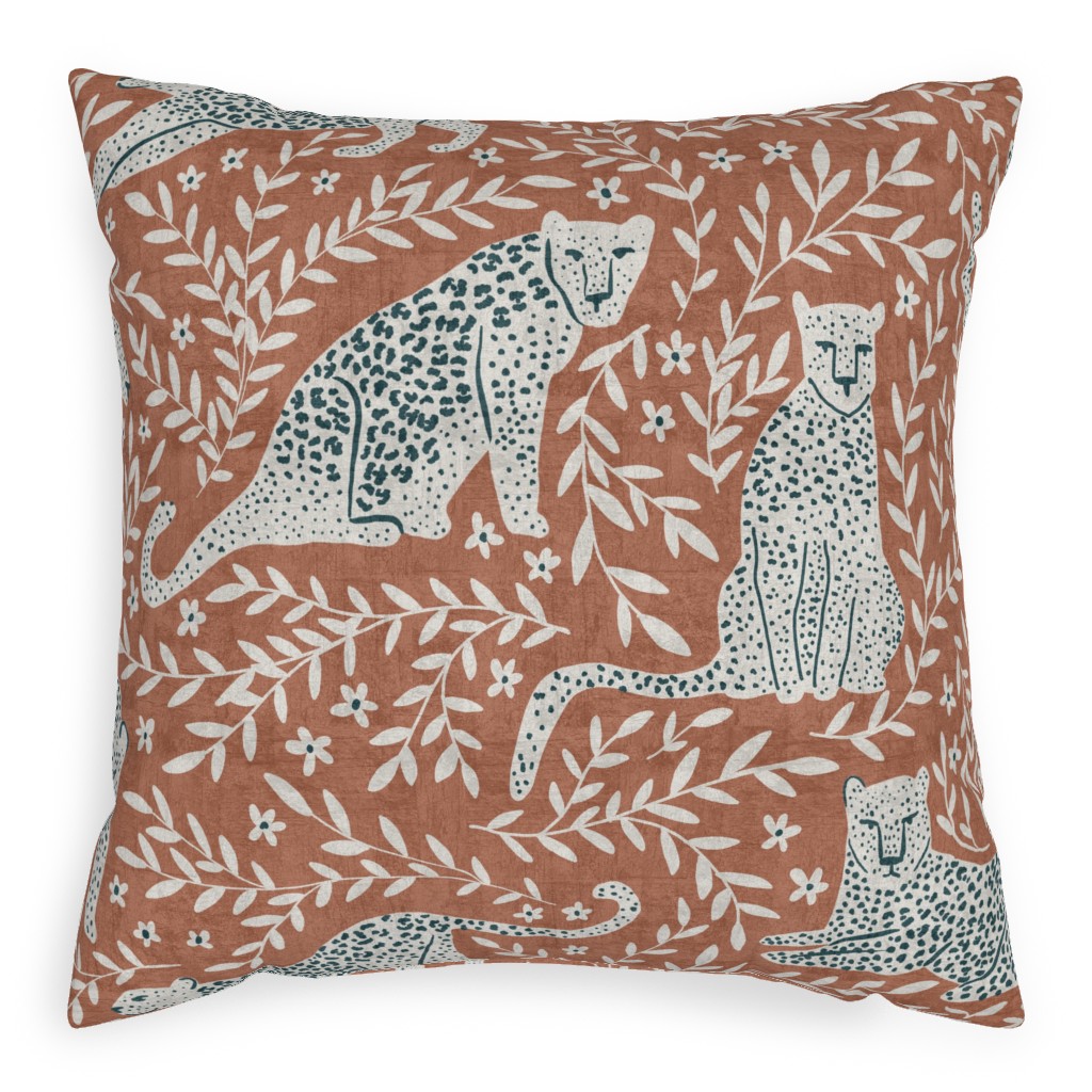 Jungle Cat - Redwood Pillow, Woven, White, 20x20, Double Sided, Brown