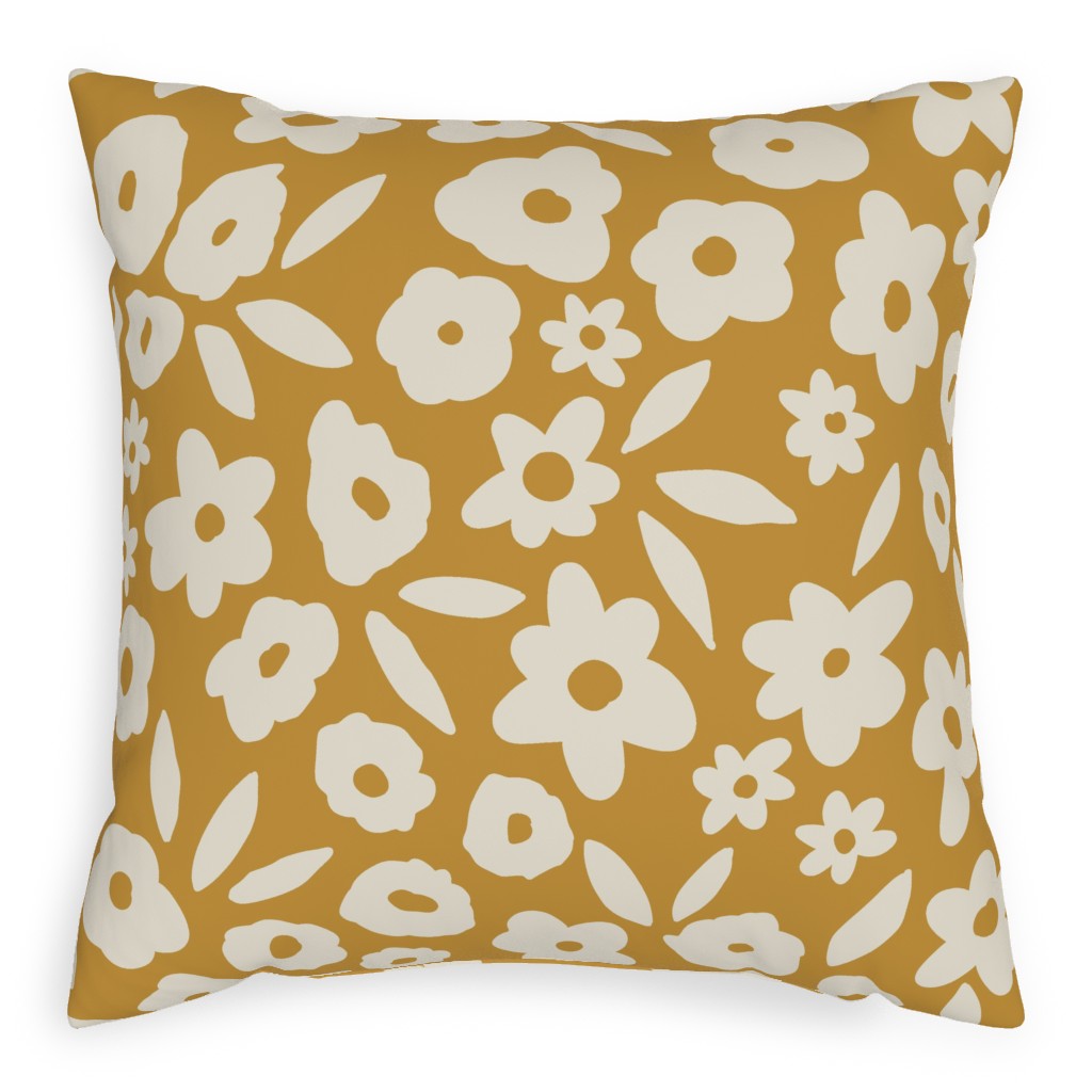 Flower Field - Mustard Pillow, Woven, White, 20x20, Double Sided, Yellow