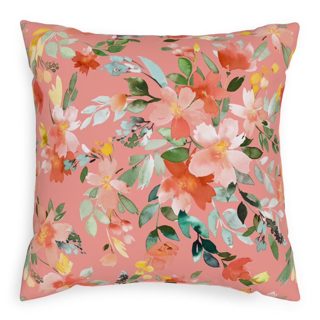 Summery Oleander Floral - Coral Pink Pillow, Woven, White, 20x20, Double Sided, Pink, Bright Pink