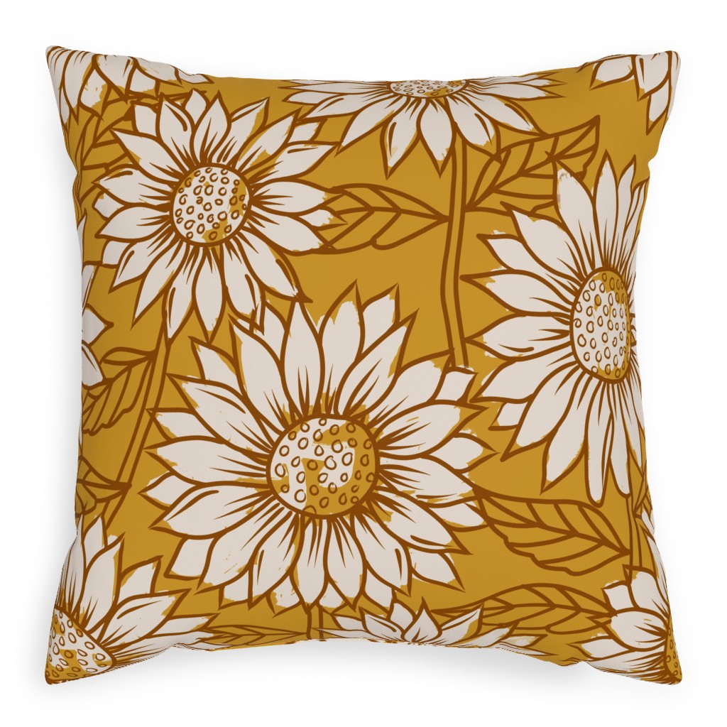 Golden Sunflowers - Yellow Pillow, Woven, White, 20x20, Double Sided, Yellow