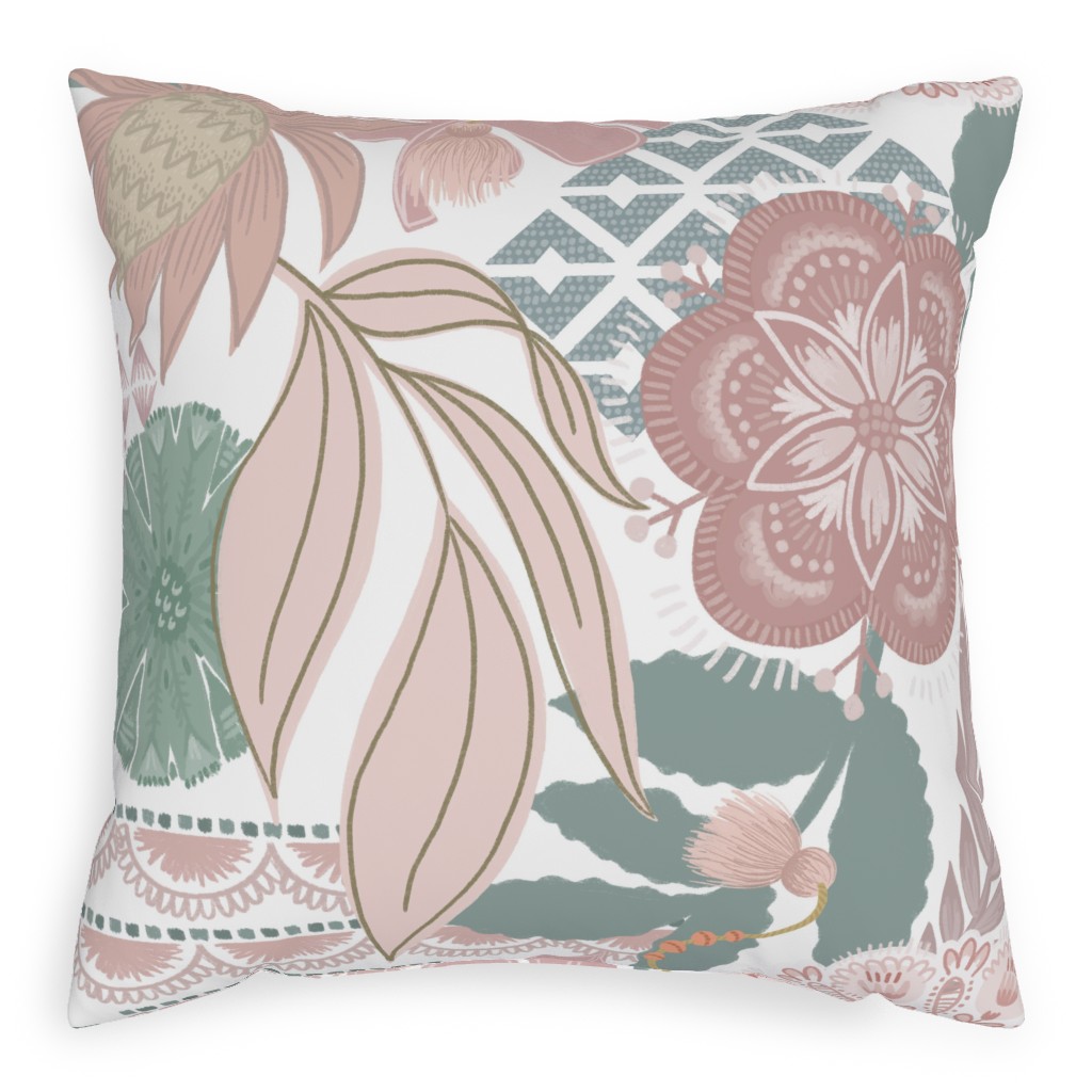 Boho Tropical Pillow, Woven, White, 20x20, Double Sided, Multicolor, Pearl
