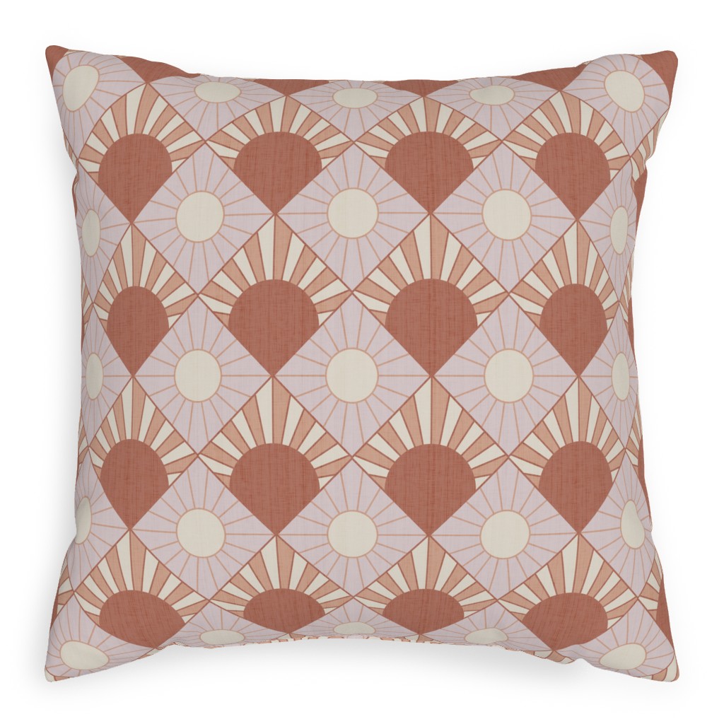 Mid Century Geometric Sun - Pink Pillow, Woven, White, 20x20, Double Sided, Pink