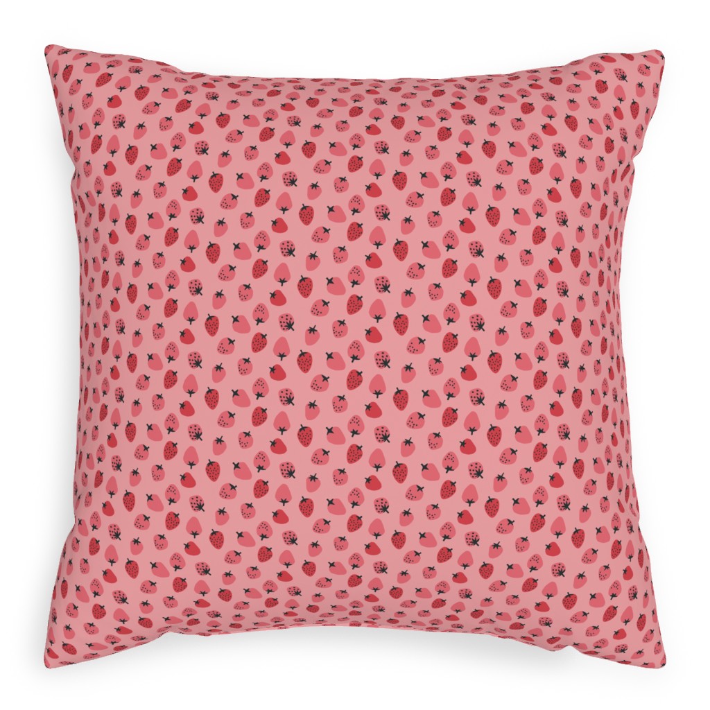 Red Strawberries - Pink Pillow, Woven, White, 20x20, Double Sided, Pink