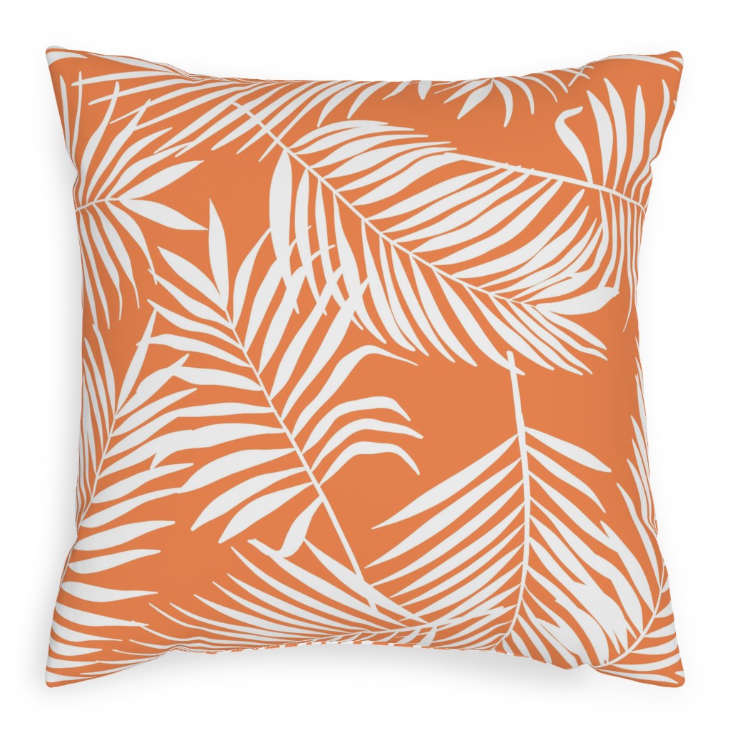 Palm Tree Leaves Pillow, Woven, White, 20x20, Double Sided, Orange