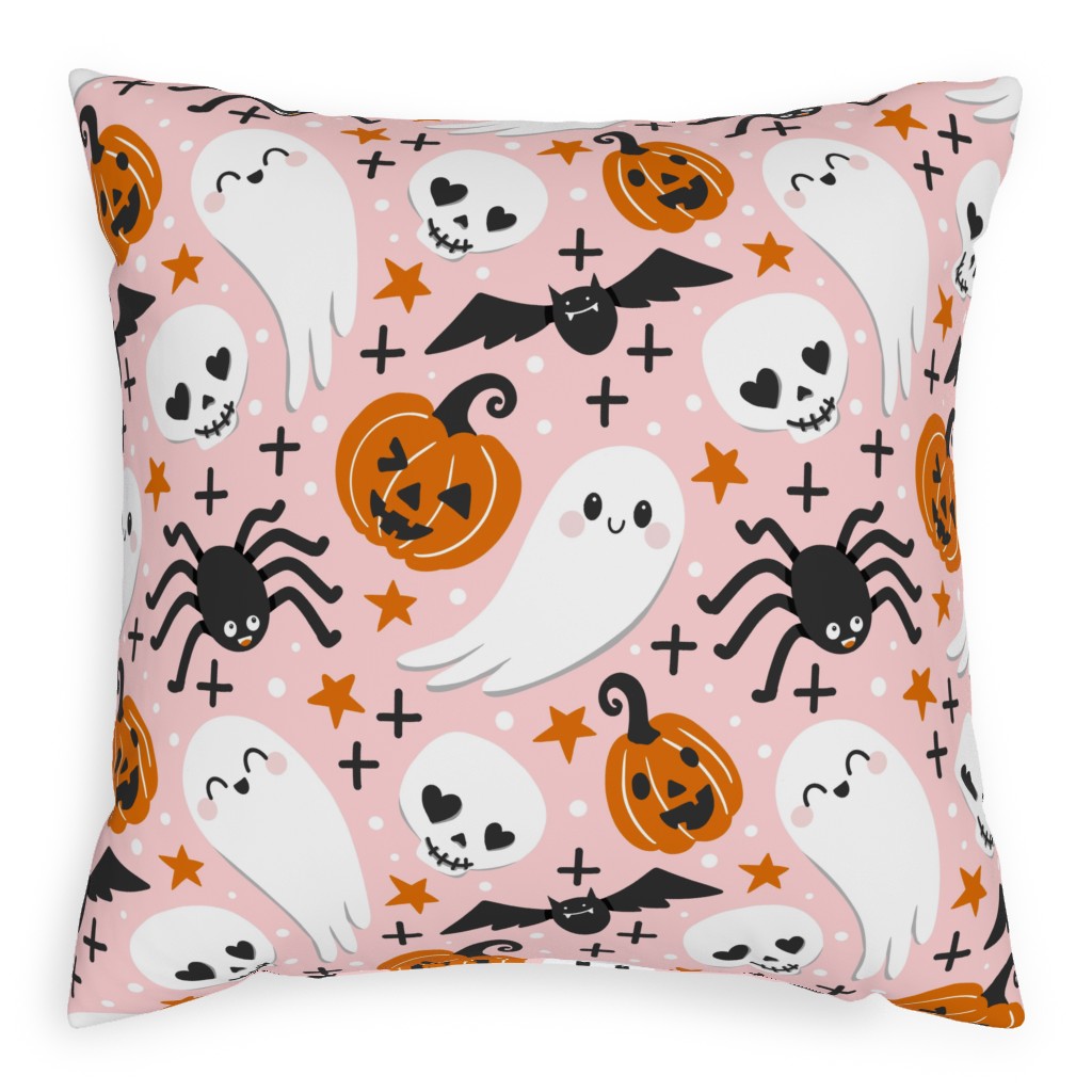 Cute Halloween - Pink Pillow, Woven, White, 20x20, Double Sided, Pink, Bright Pink