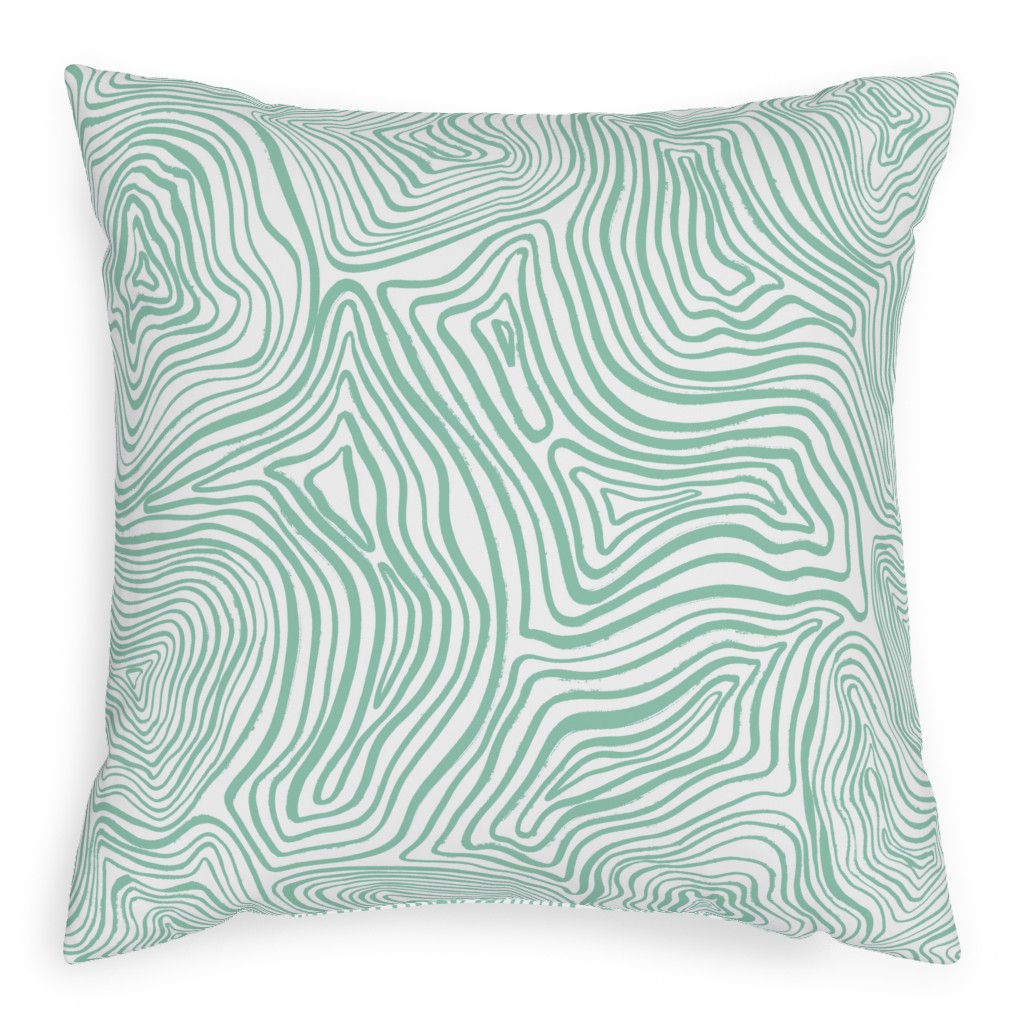 Abstract Wavy Lines - Green Pillow, Woven, White, 20x20, Double Sided, Green