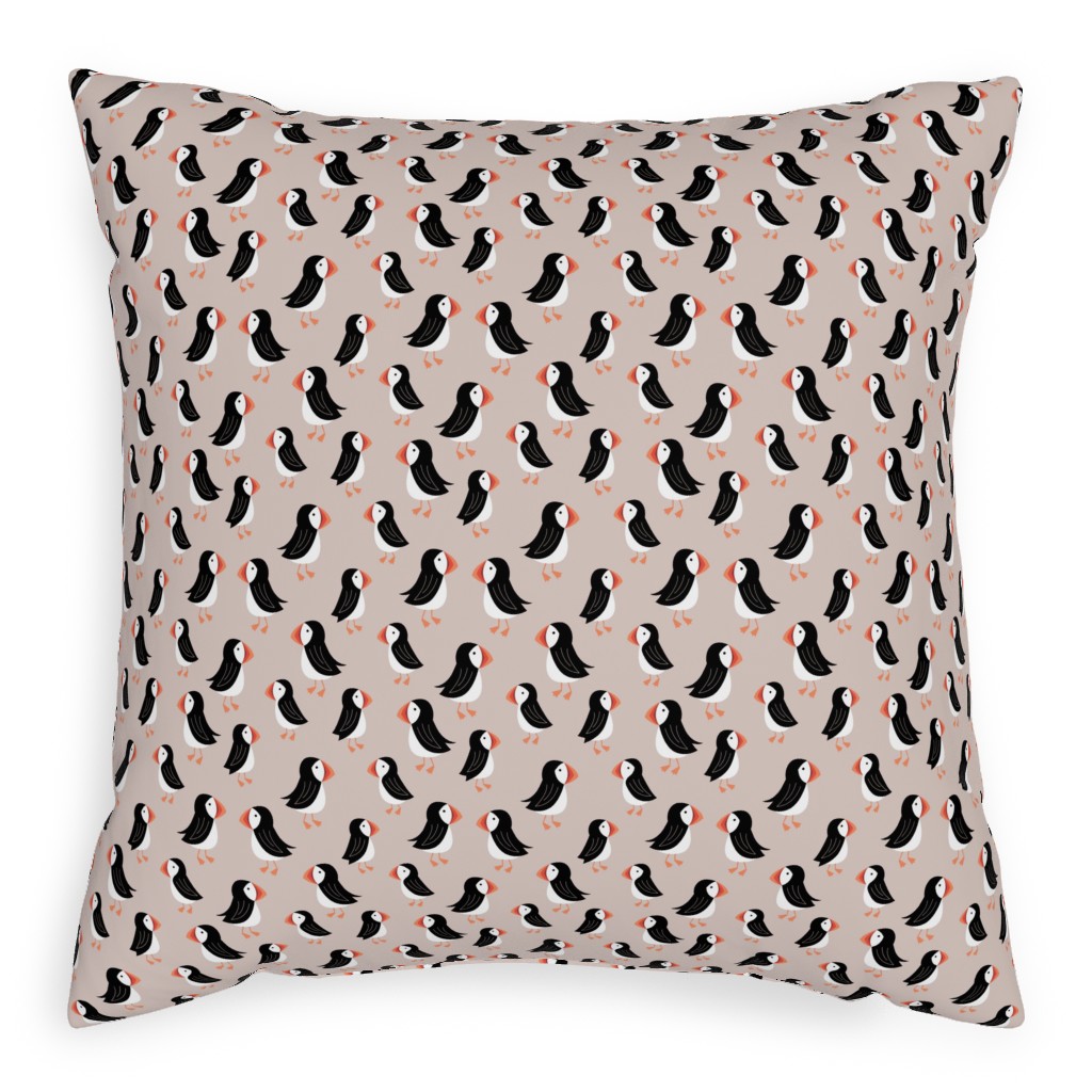 Little Puffin Friends Pillow, Woven, White, 20x20, Double Sided, Beige