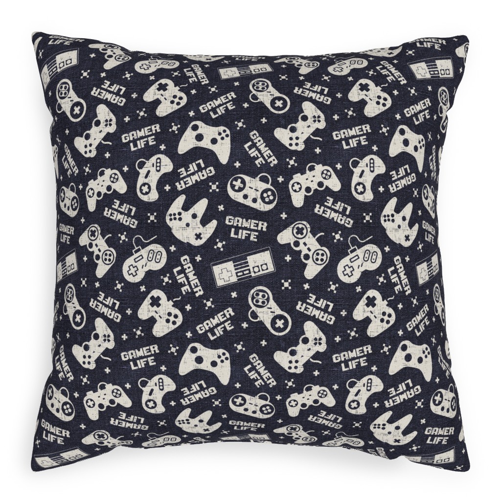 Gamer Life Pillow, Woven, White, 20x20, Double Sided, Blue, Silhouette