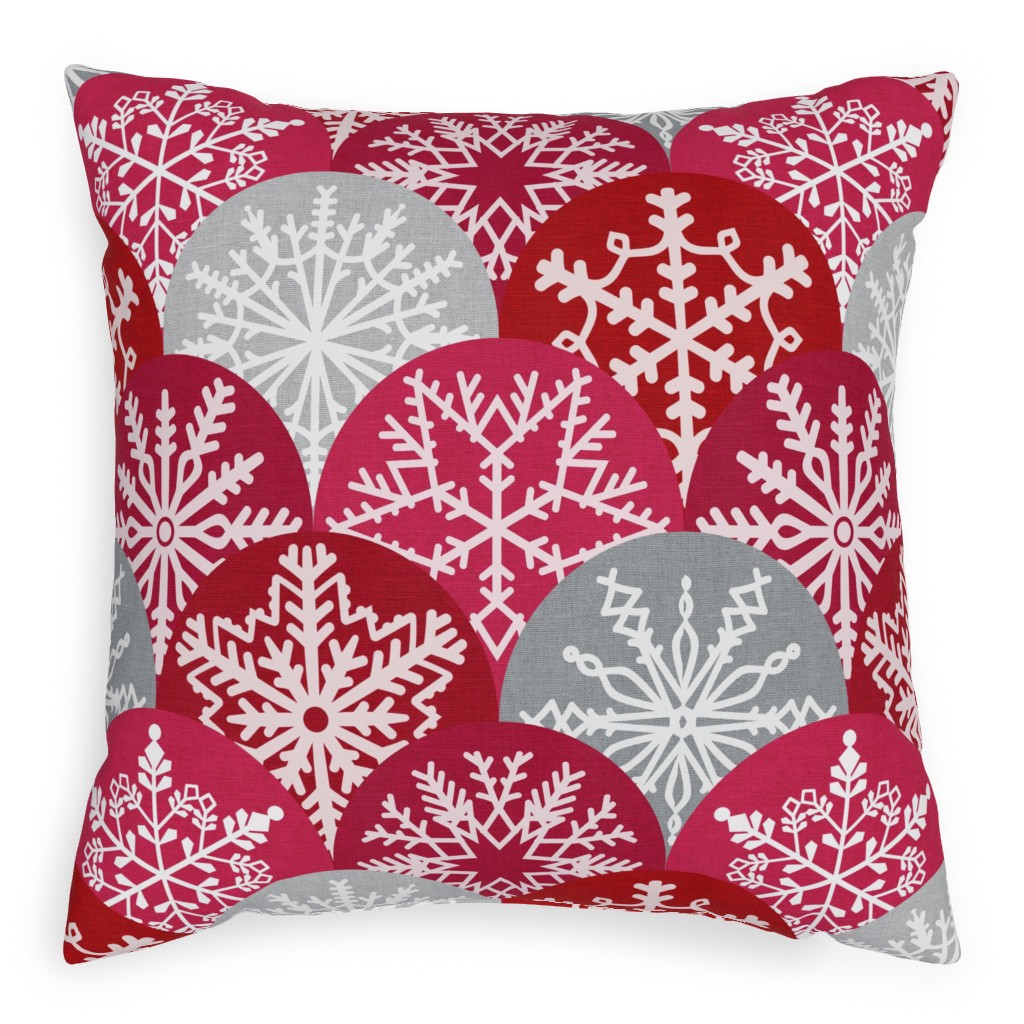 Christmas Snowflake Scallop Pillow, Woven, White, 20x20, Double Sided, Red, Scarlet