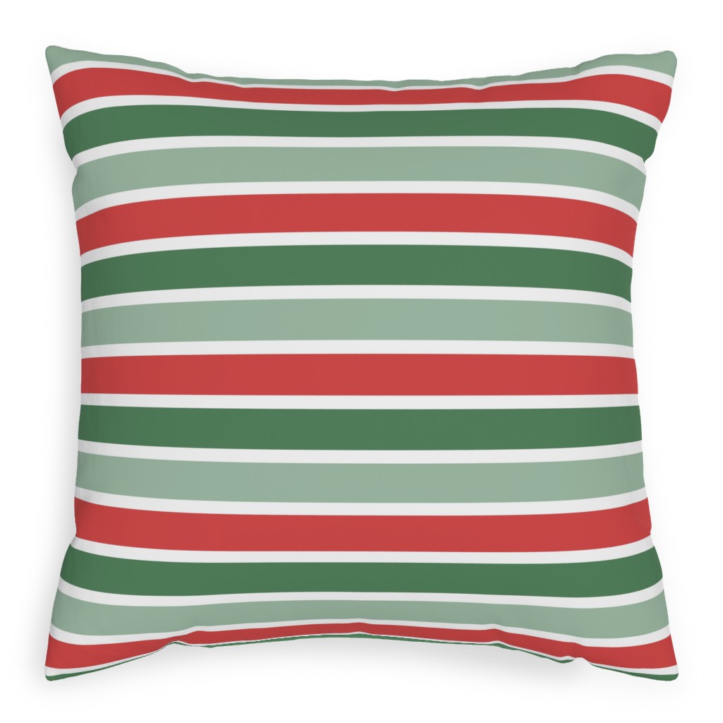 Christmas Cozy Stripe - Red and Green Pillow, Woven, White, 20x20, Double Sided, Multicolor