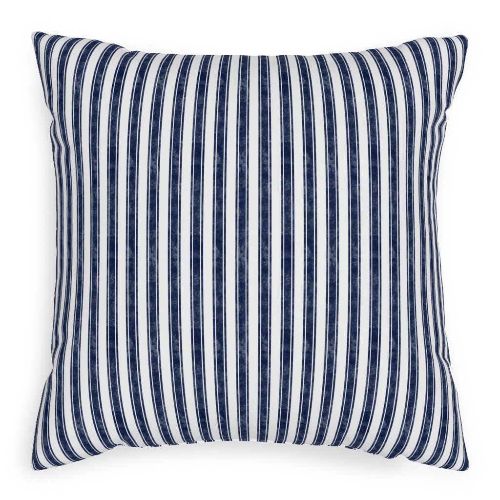 Vertical French Ticking Textured Pinstripes in Dark Midnight Navy and White Pillow, Woven, White, 20x20, Double Sided, Blue