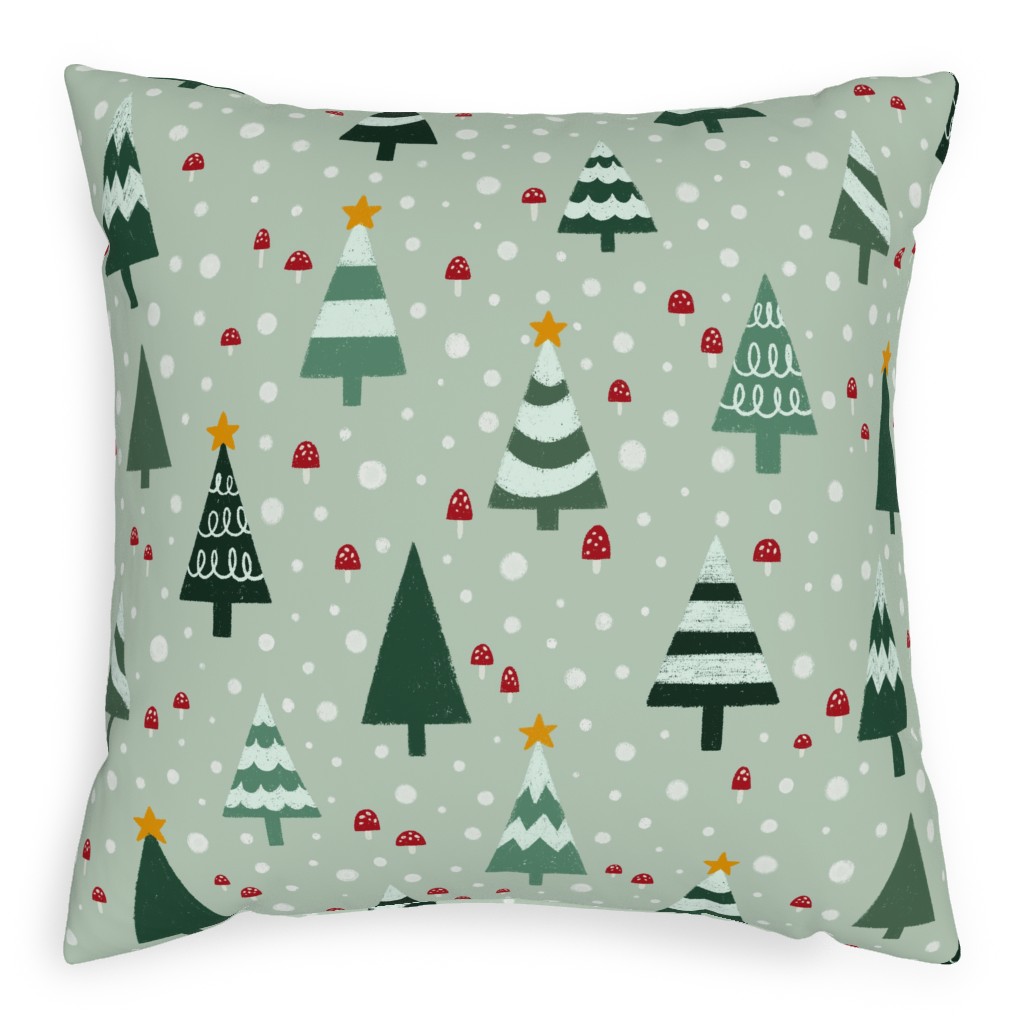 Christmas Forest - Green Pillow, Woven, White, 20x20, Double Sided, Green