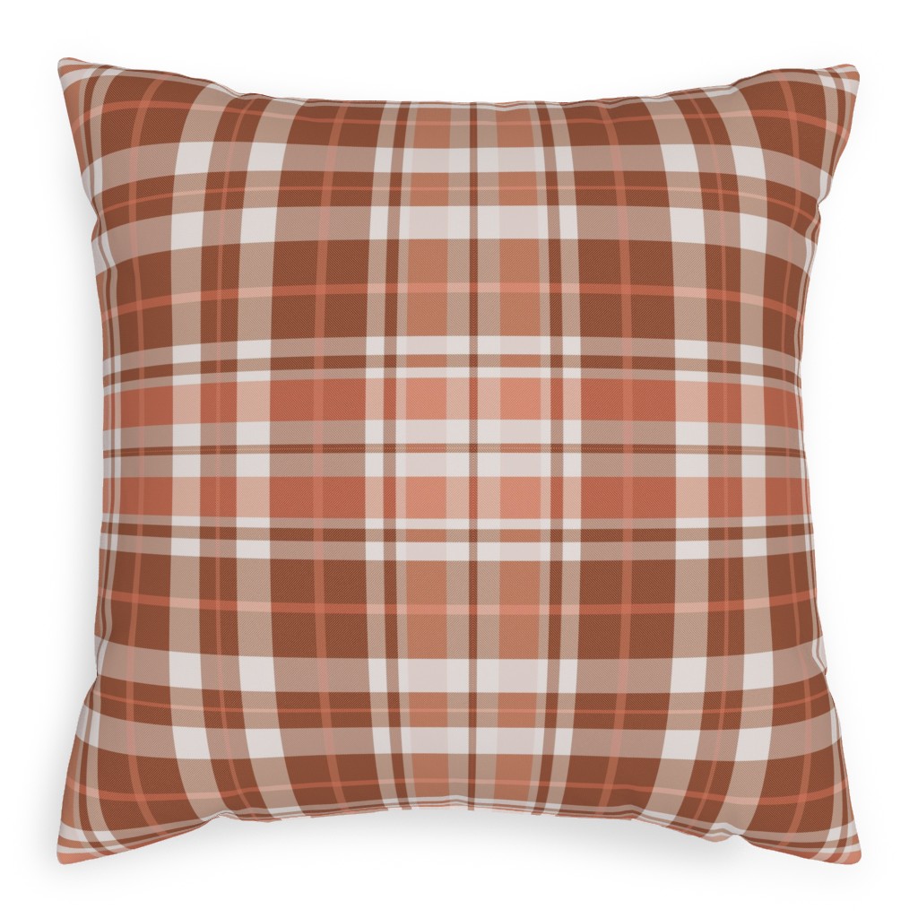 Pumpkin Spice Plaid Pillow, Woven, White, 20x20, Double Sided, Brown, Brown