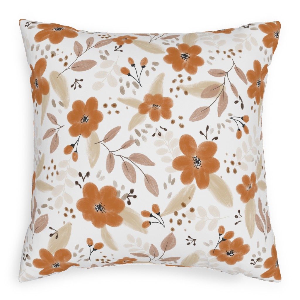 Fall Florals Pillow, Woven, White, 20x20, Double Sided, Orange