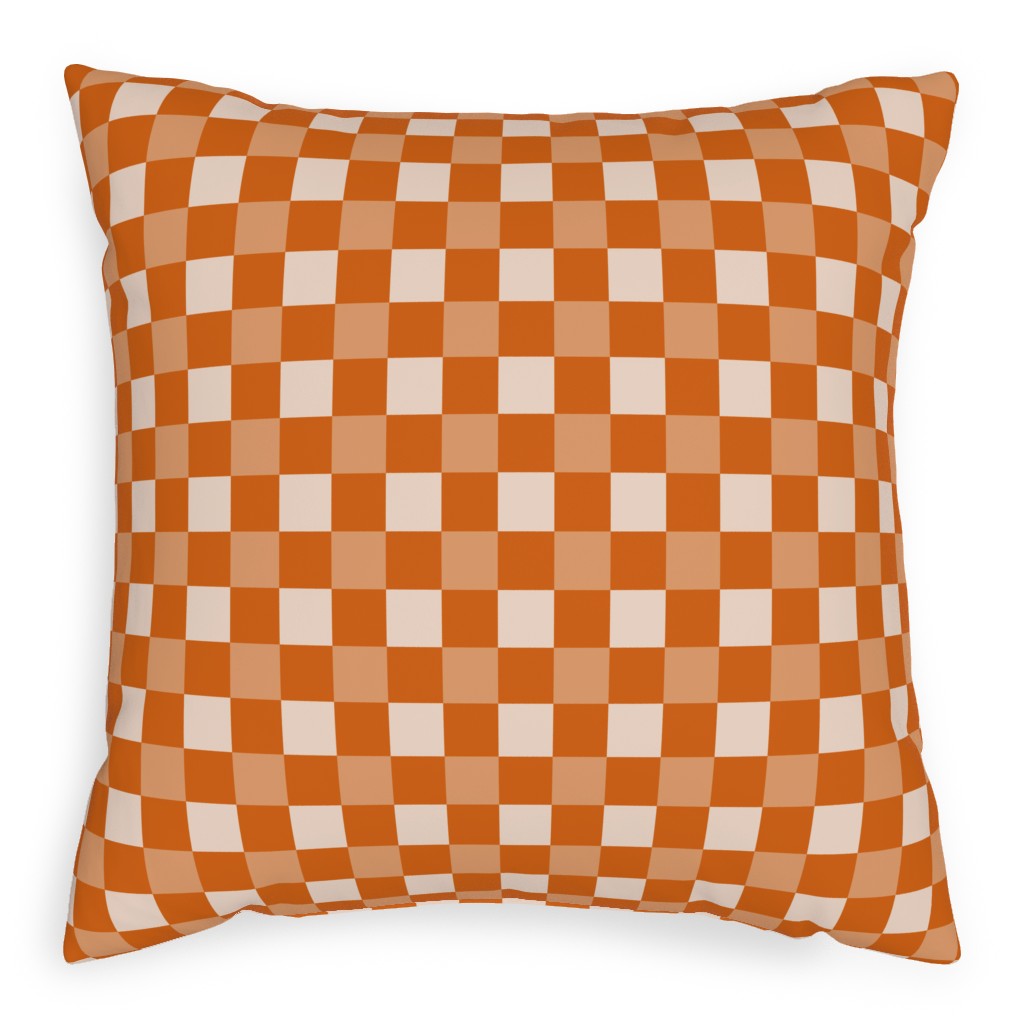 Orange Gingham Plaid Pillow, Woven, White, 20x20, Double Sided, Orange