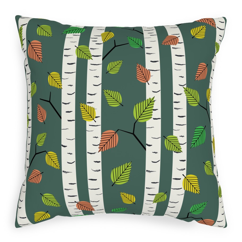 Autumn Birch Forest Pillow, Woven, White, 20x20, Double Sided, Green