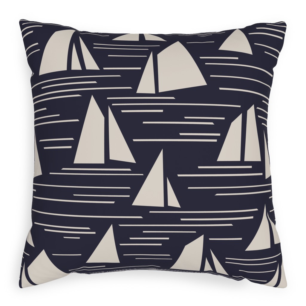 Nantucket Summer Block Print Pillow, Woven, White, 20x20, Double Sided, Blue