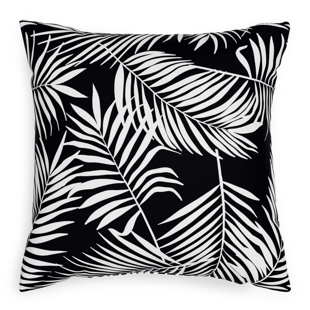 Palm Tree Leaves Pillow, Woven, White, 20x20, Double Sided, Black