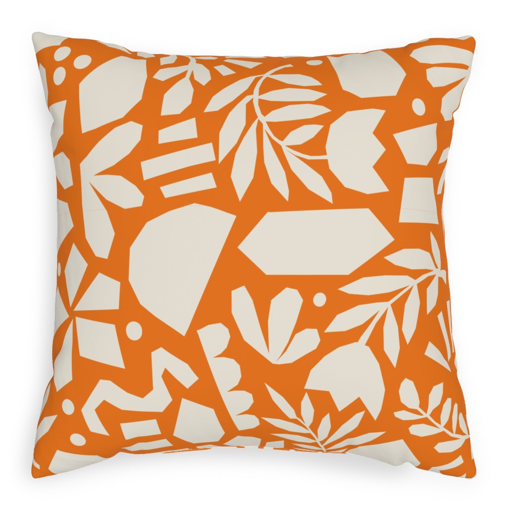 Paper Cut Floral Collage - Orange Pillow, Woven, White, 20x20, Double Sided, Orange