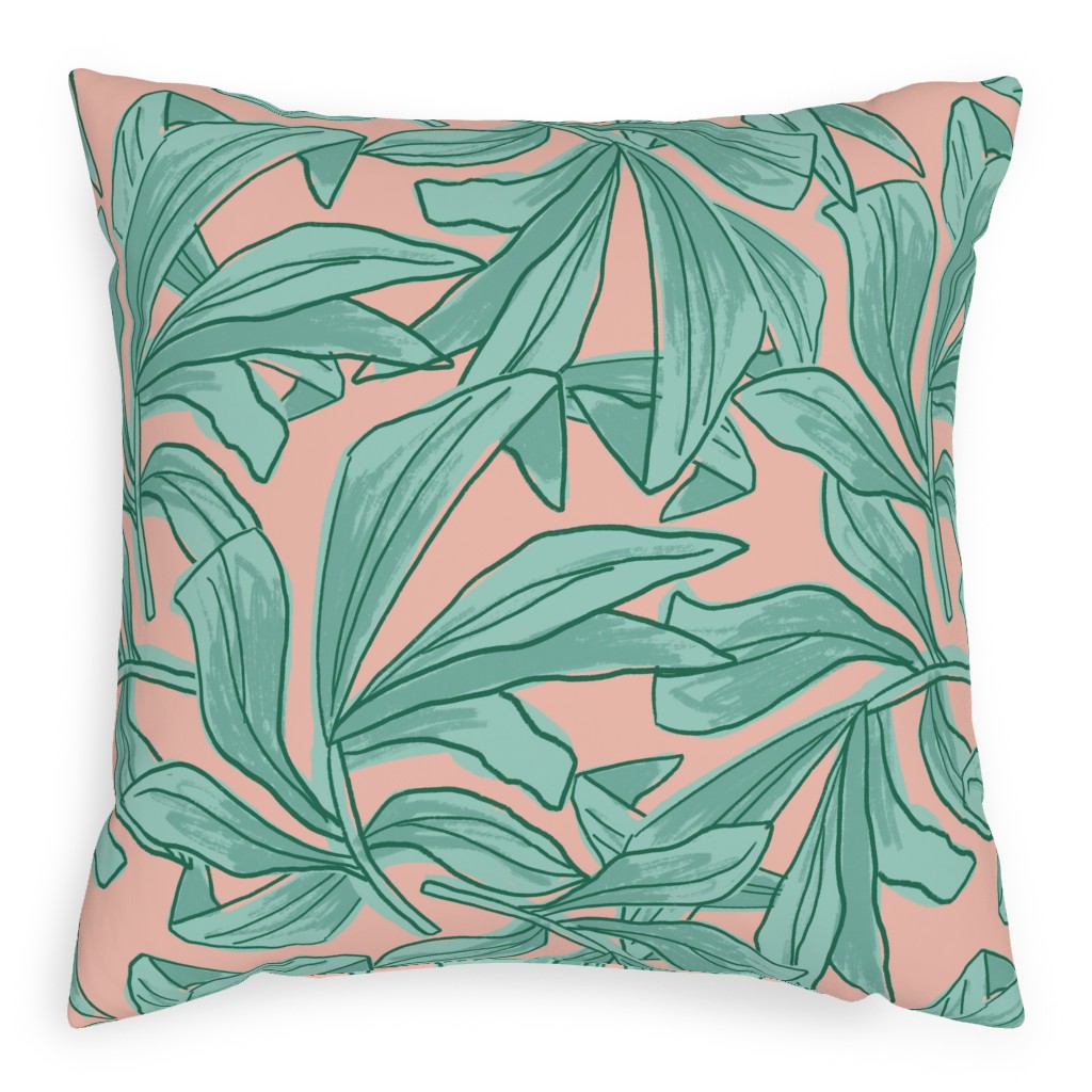Lush Tropical Leaves - Pink and Mint Pillow, Woven, White, 20x20, Double Sided, Green, Classic Green