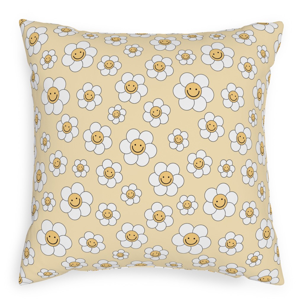 Sweet Smiling Daisies Pillow, Woven, White, 20x20, Double Sided, Yellow