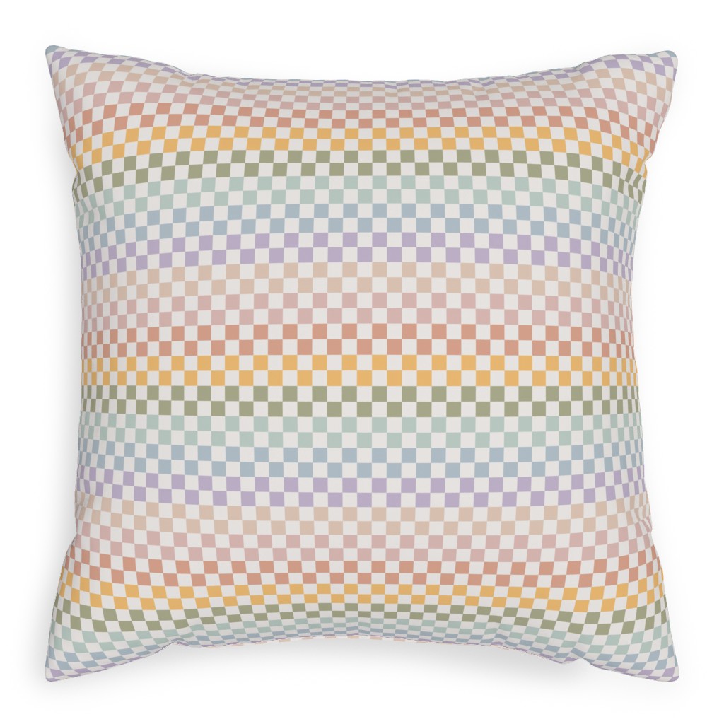 Boho Rainbow Checks Plaid - Multi Pillow, Woven, White, 20x20, Double Sided, Multicolor