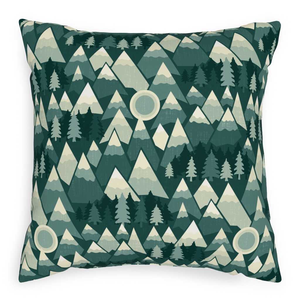 the Mountains Are Calling Pillow, Woven, White, 20x20, Double Sided, Green, Verdant