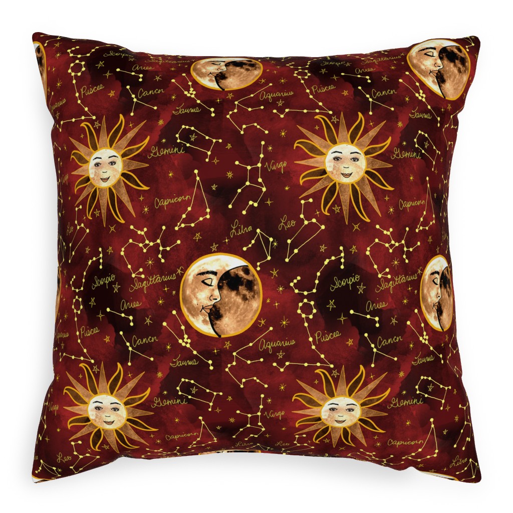 Celestial Star Signs Pillow, Woven, White, 20x20, Double Sided, Red