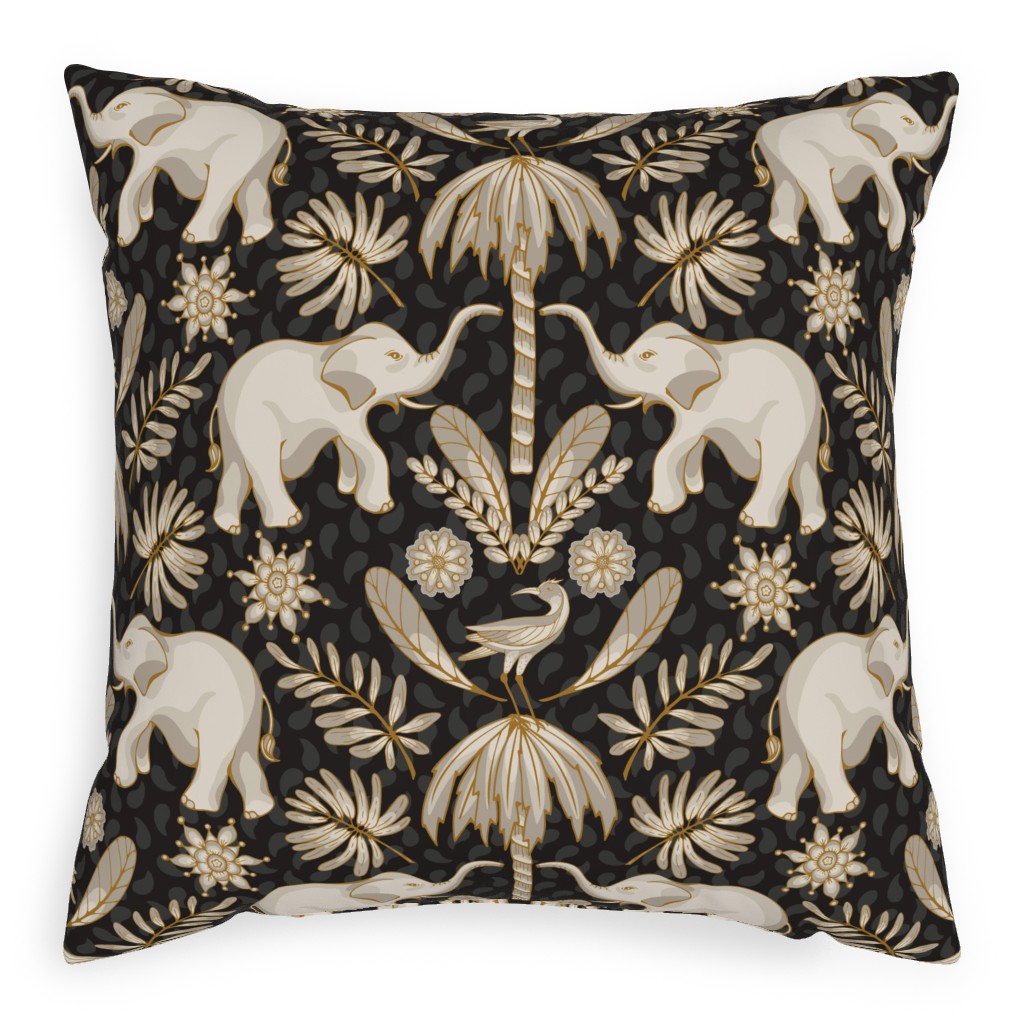 Elephant Love - Neutral on Dark Pillow, Woven, White, 20x20, Double Sided, Black, Black