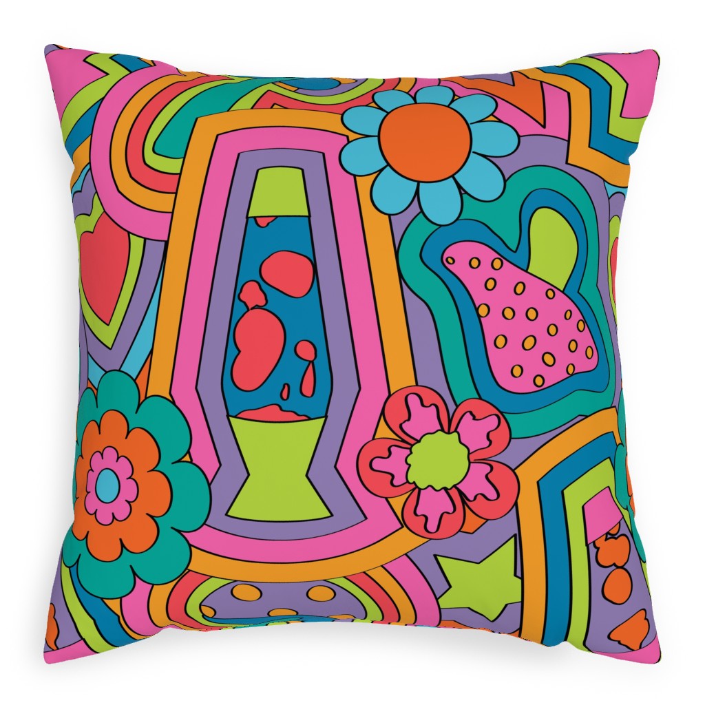 Psychedelic 60s Rainbow - Neon Pillow, Woven, White, 20x20, Double Sided, Multicolor