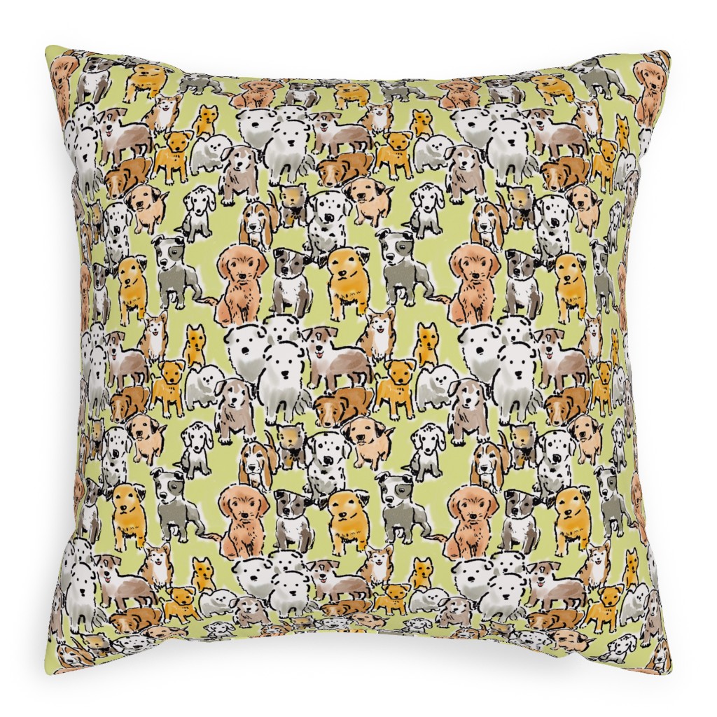 Puppies Pillow, Woven, White, 20x20, Double Sided, Yellow