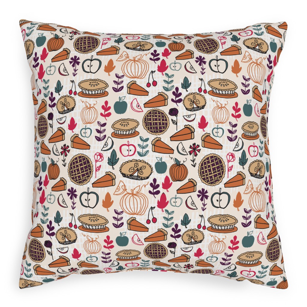 Thanksgiving Apple and Pumpkin Pies Pillow, Woven, White, 20x20, Double Sided, Multicolor