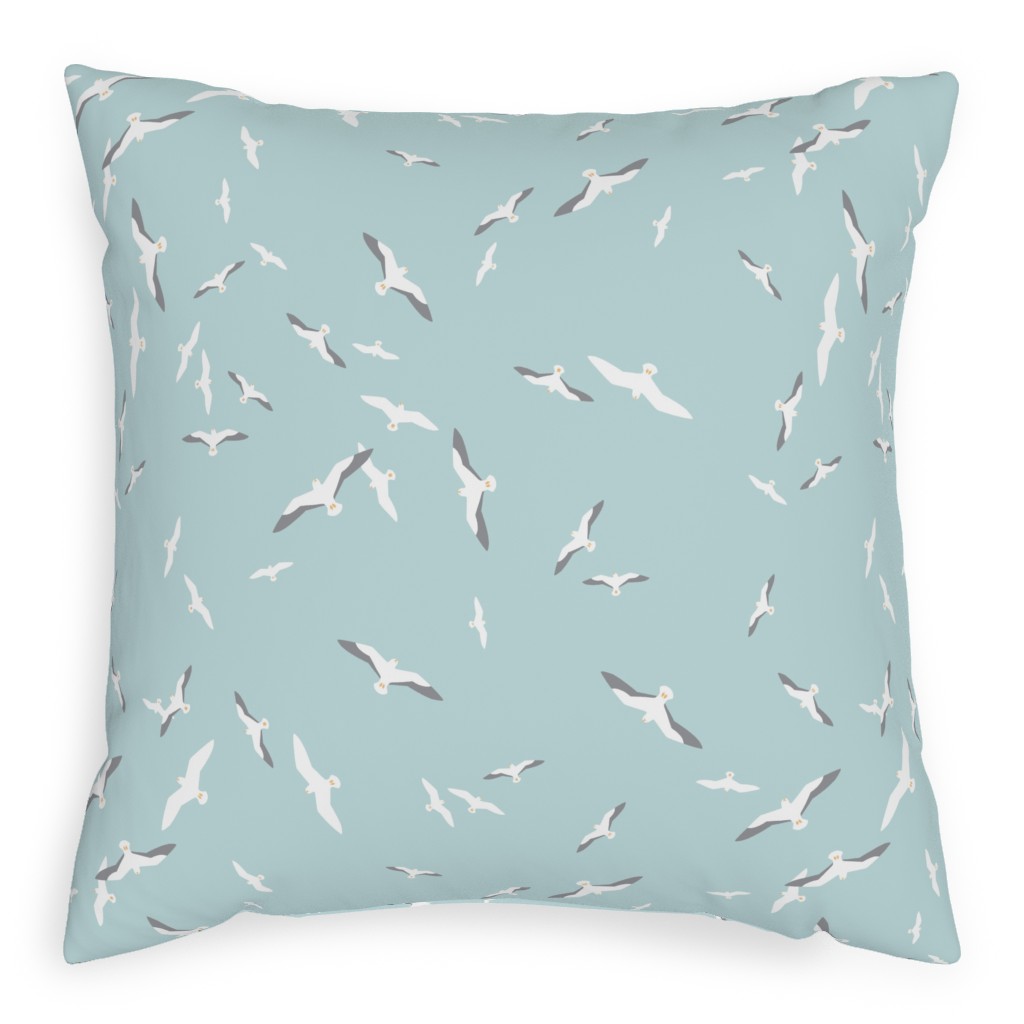 Flying Seagulls - Blue Pillow, Woven, White, 20x20, Double Sided, Blue