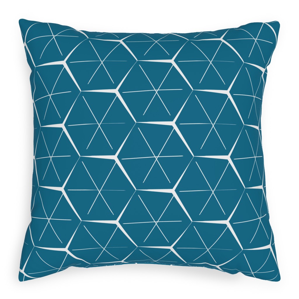 Hexagons - Blue Pillow, Woven, White, 20x20, Double Sided, Blue