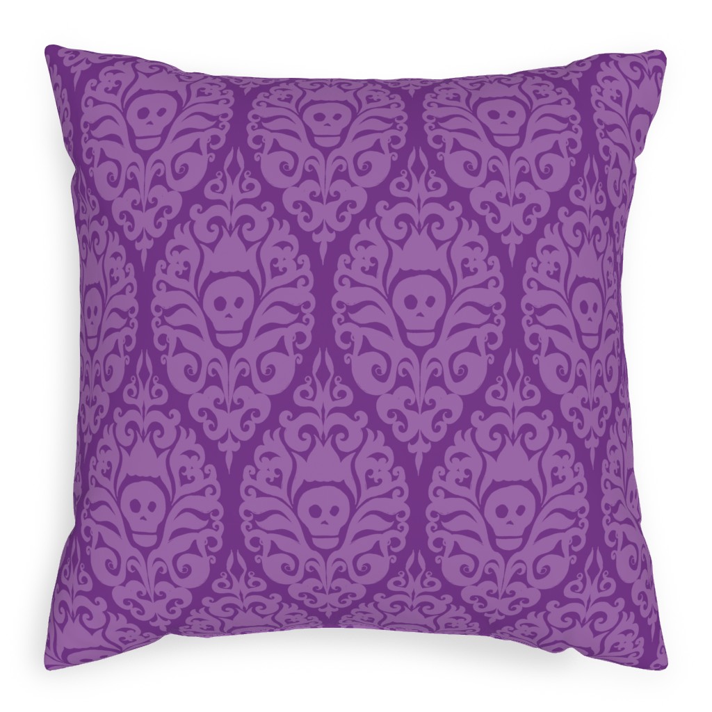 Spooky Damask - Purple Pillow, Woven, White, 20x20, Double Sided, Purple