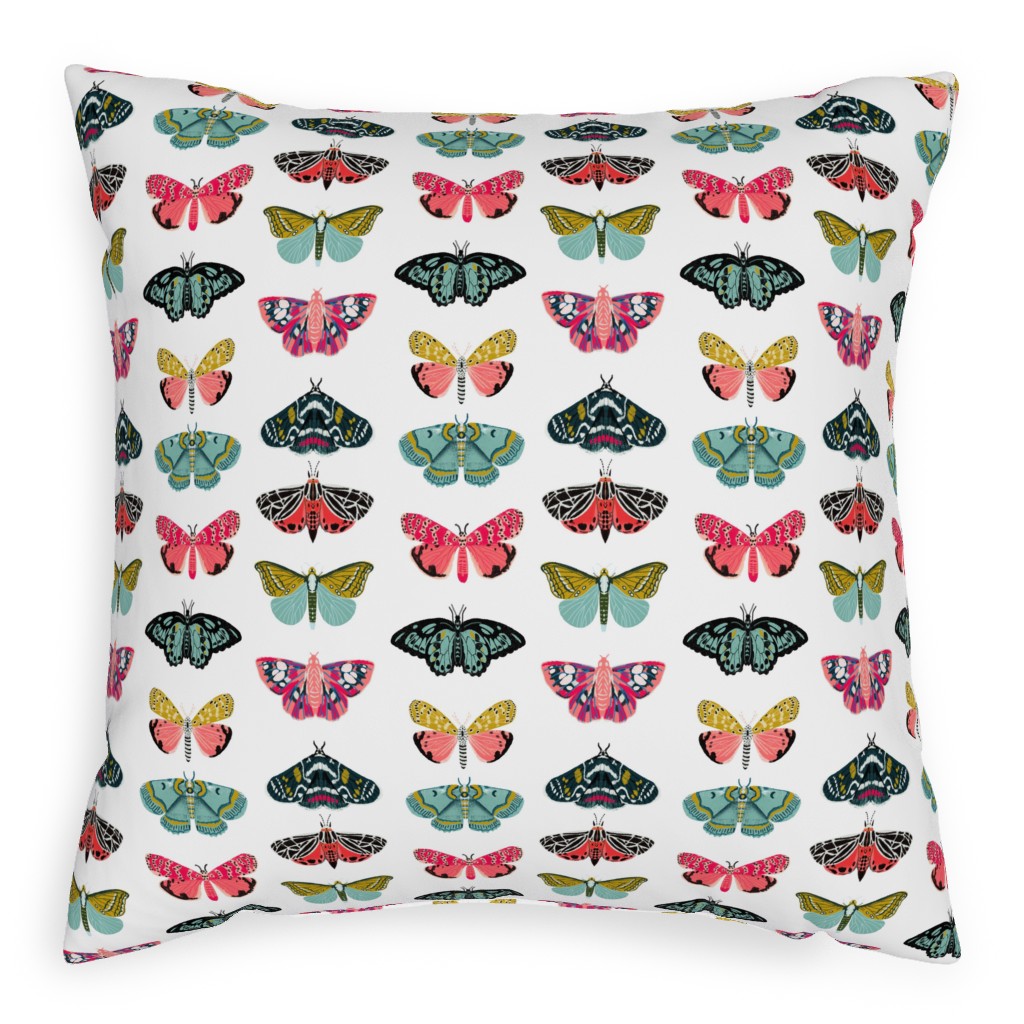 Moths and Butterflies Spring Garden - Light Pillow, Woven, White, 20x20, Double Sided, Multicolor