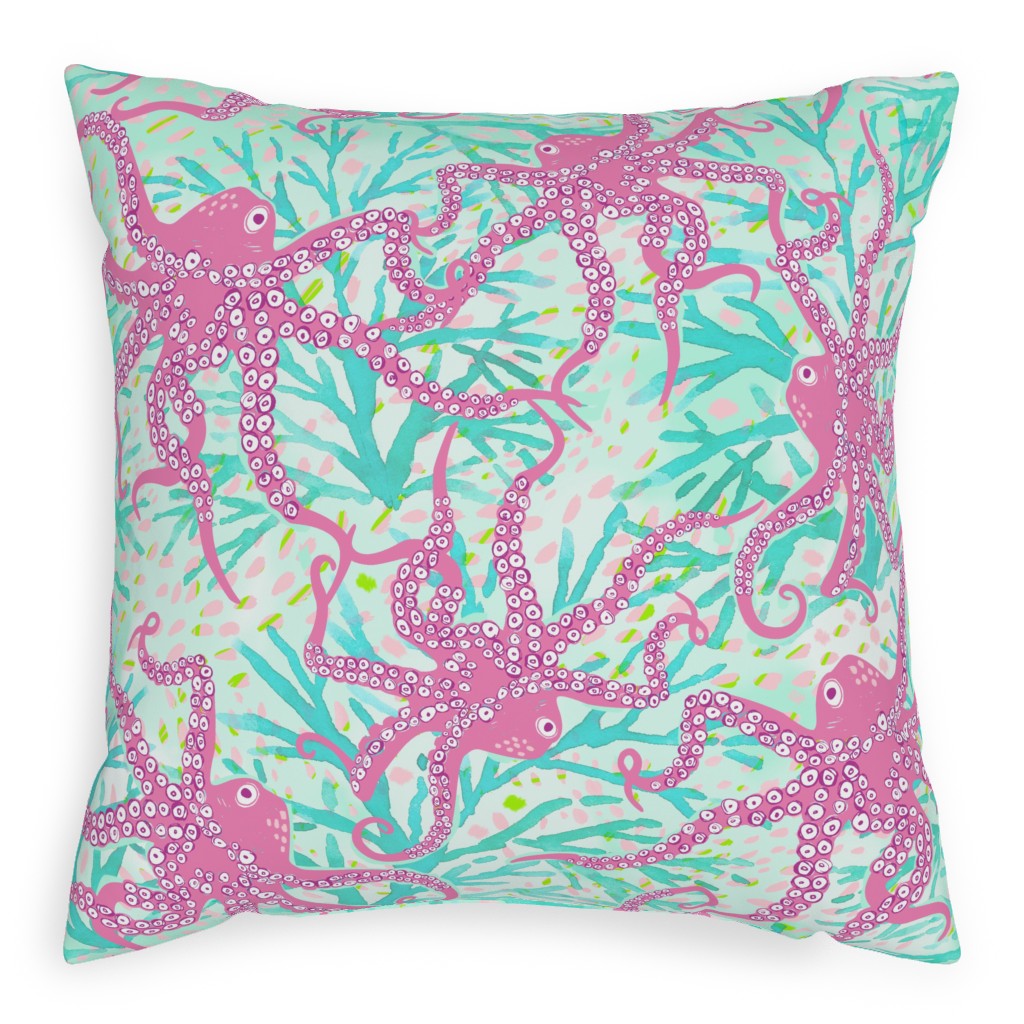 Oceana - Pink and Teal Pillow, Woven, White, 20x20, Double Sided, Multicolor