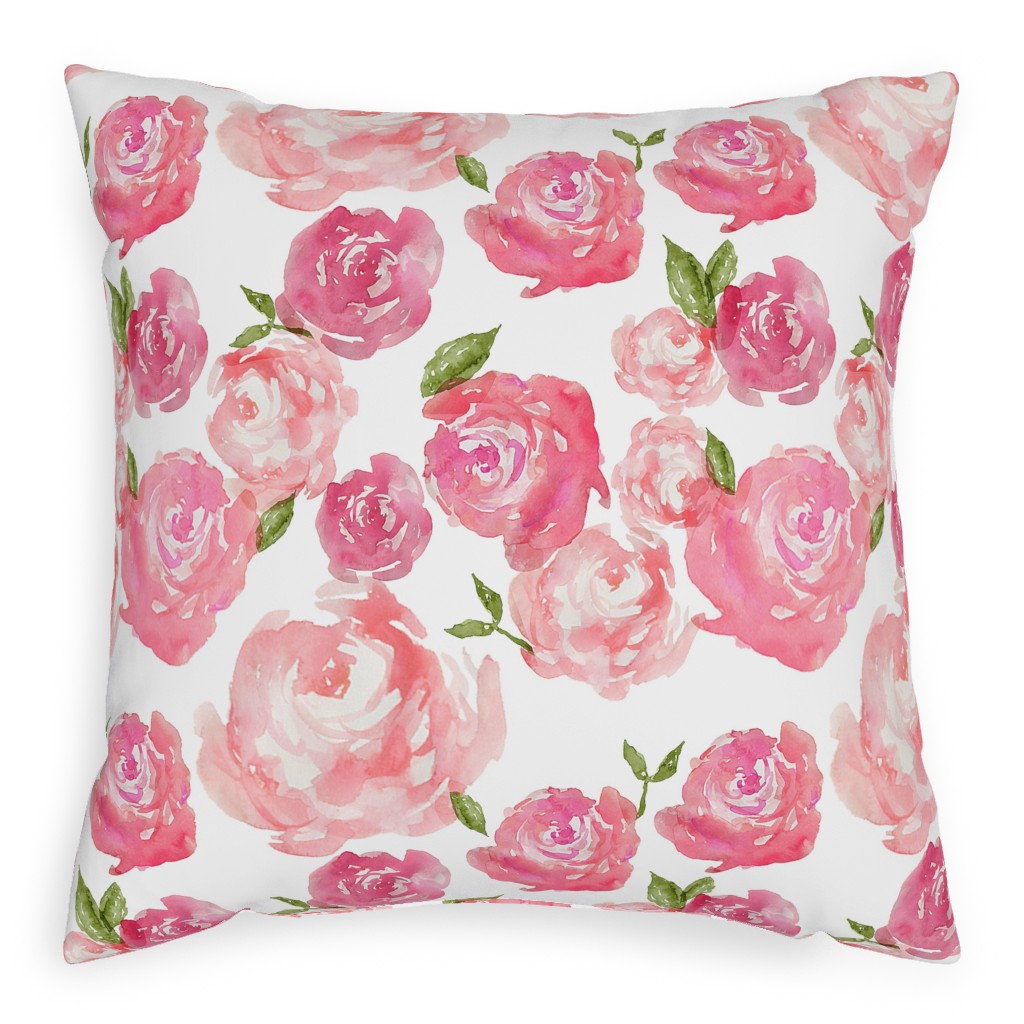 Watercolor Floral Pillow, Woven, White, 20x20, Double Sided, Pink