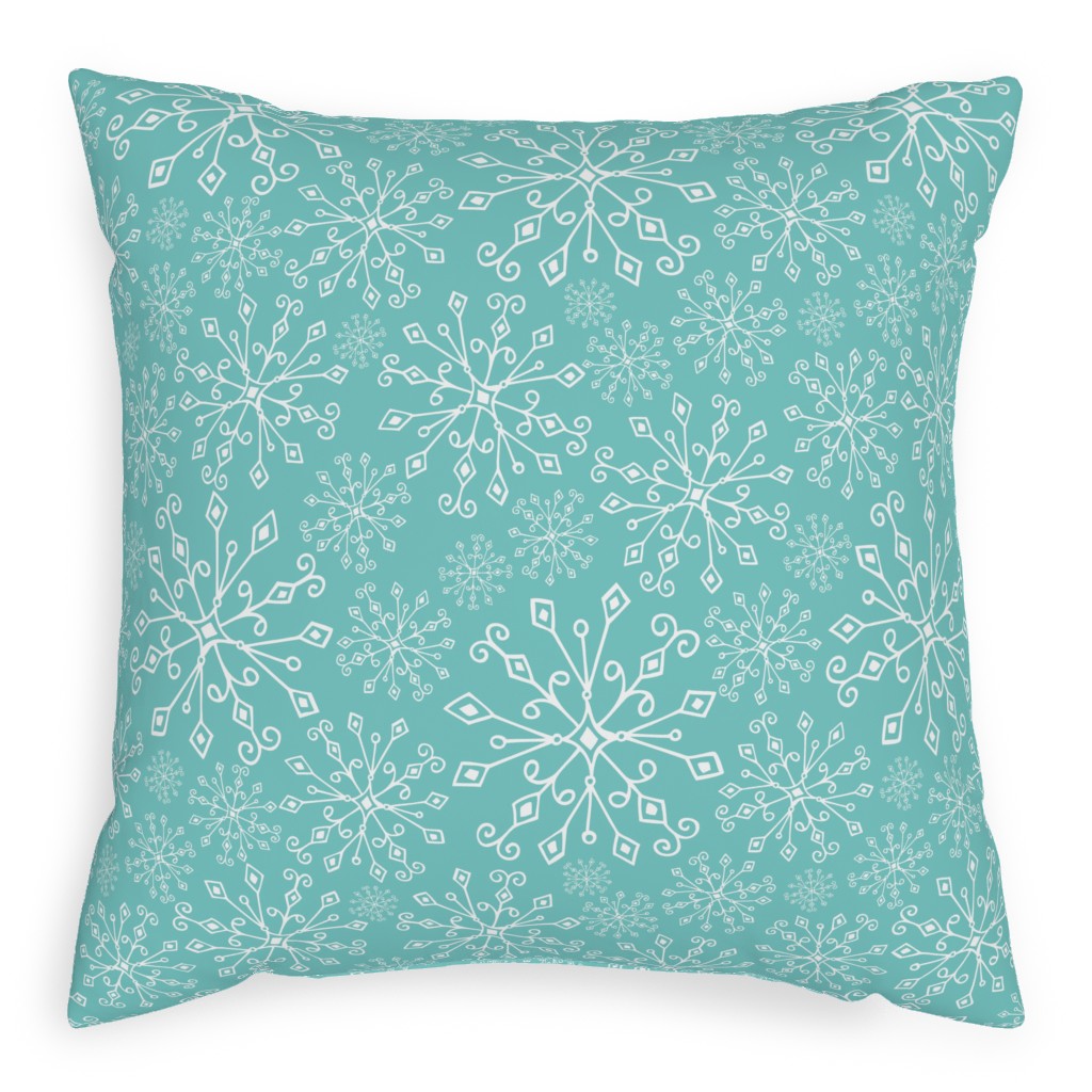 Frost Snowflakes Pillow, Woven, White, 20x20, Double Sided, Blue, Catalina
