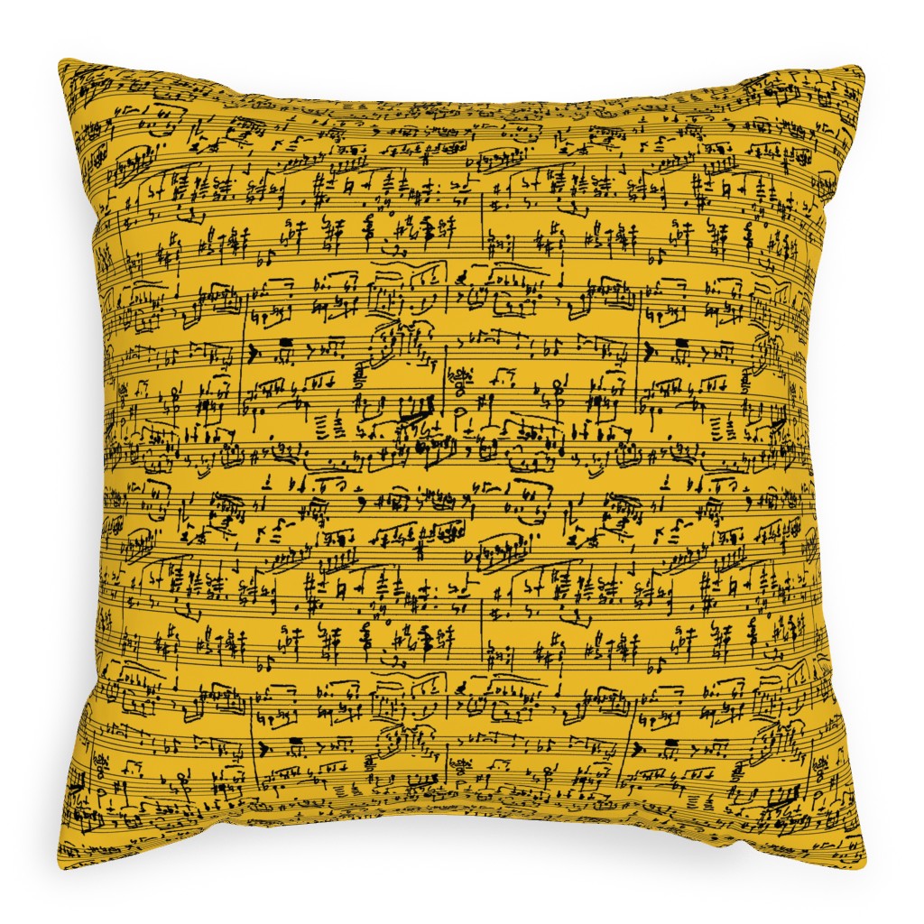 Handwritten Sheet Music Pillow, Woven, White, 20x20, Double Sided, Yellow
