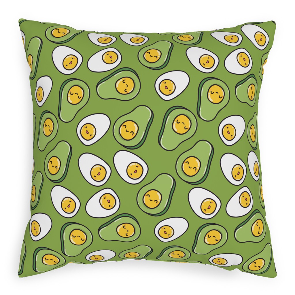Cute Egg and Avocado - Green Pillow, Woven, White, 20x20, Double Sided, Green, Classic Green