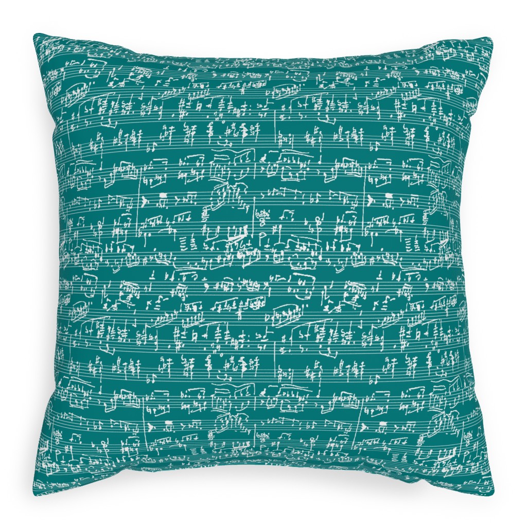 Handwritten Sheet Music Pillow, Woven, White, 20x20, Double Sided, Green