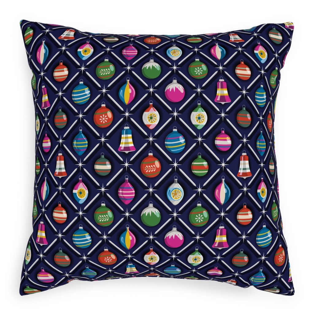 Shiny & Bright, Vintage Glass Ornaments - Multi Pillow, Woven, White, 20x20, Double Sided, Multicolor