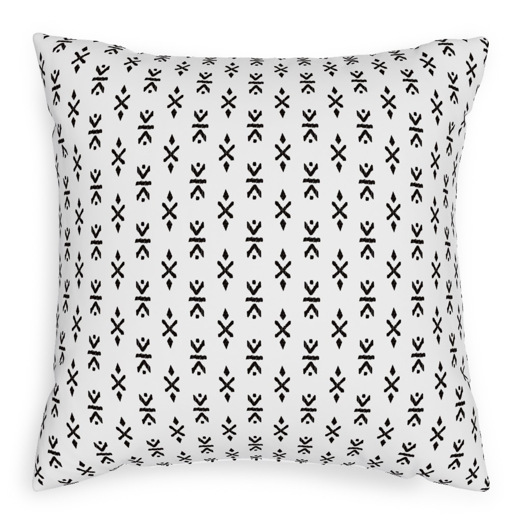 Monochrome Tribal Print - Neutral Pillow, Woven, White, 20x20, Double Sided, White